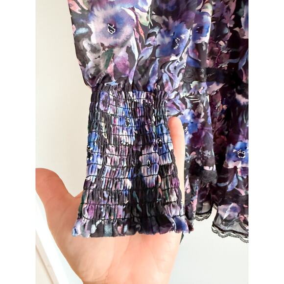 Allison New York | Carter Mini Dress in Fall Florals Purple | Sz XS - Picture 4 of 12